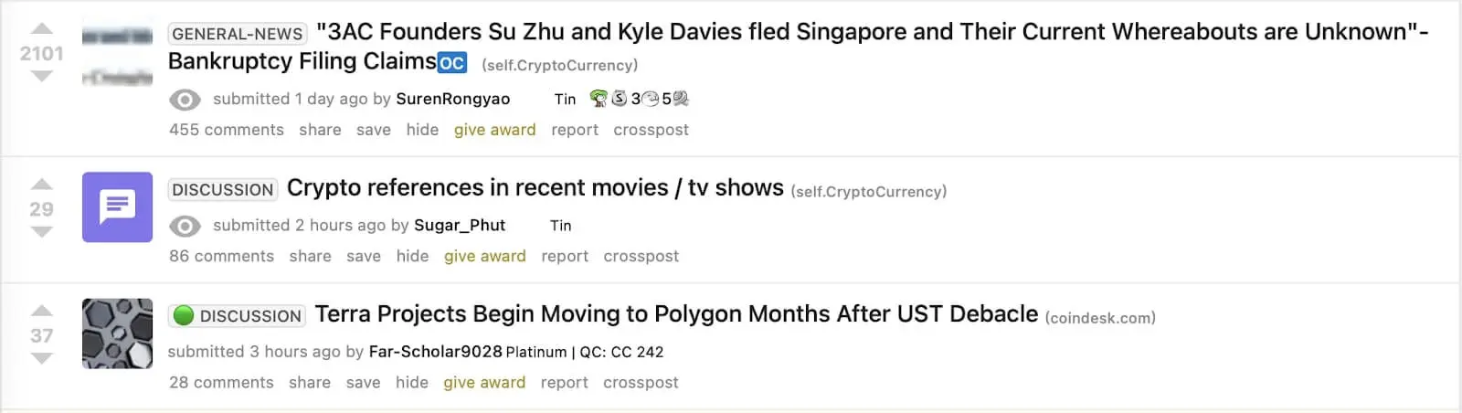 Redditors mostly discuss news about hot topics in crypto